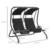 Two-Seat Garden Swing Chair, with Protective Canopy - Black