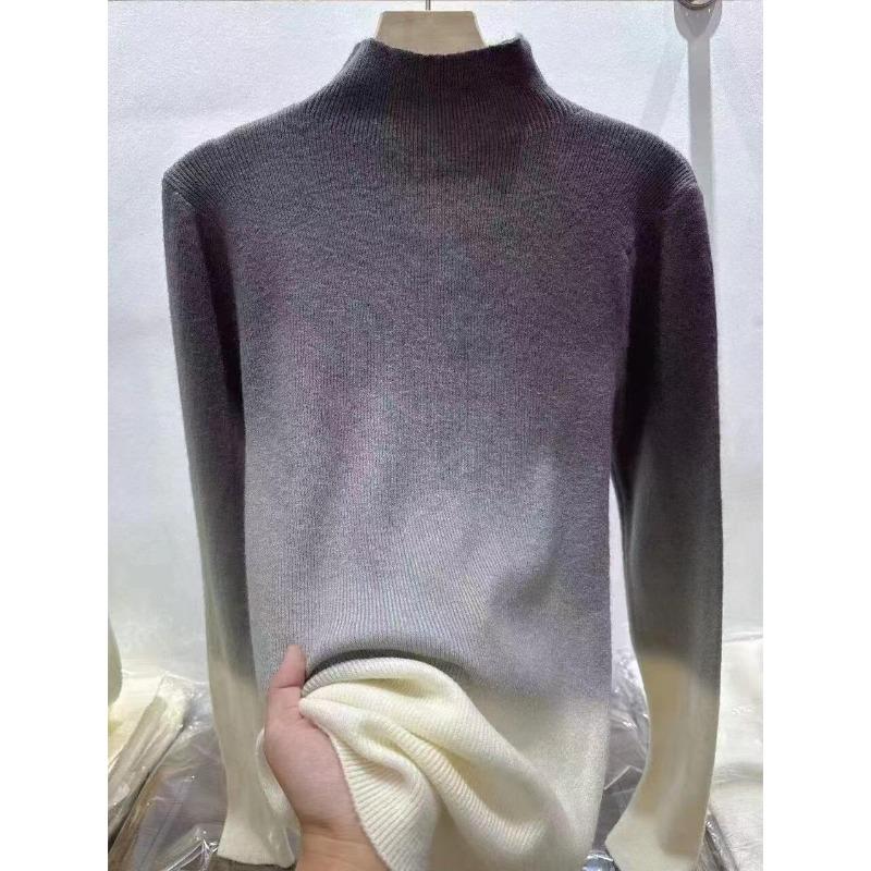 Damen Strick-Basisschicht mit Farbverlauf und halbem Rollkragen, die im Herbst und Winter schlank aussieht, und mit einer stark dehnbaren Basisschicht getragen wird.