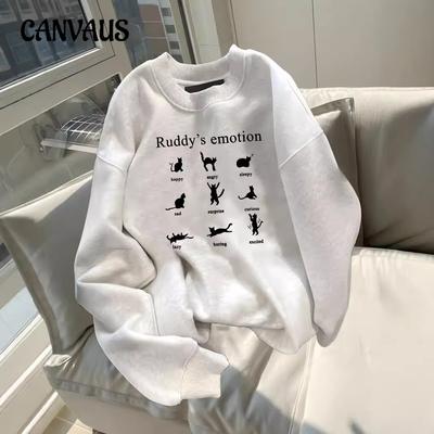Autumn and Winter Round Neck Plus Size Loose Women's Couples Wear Padded Long Sleeve Pullover