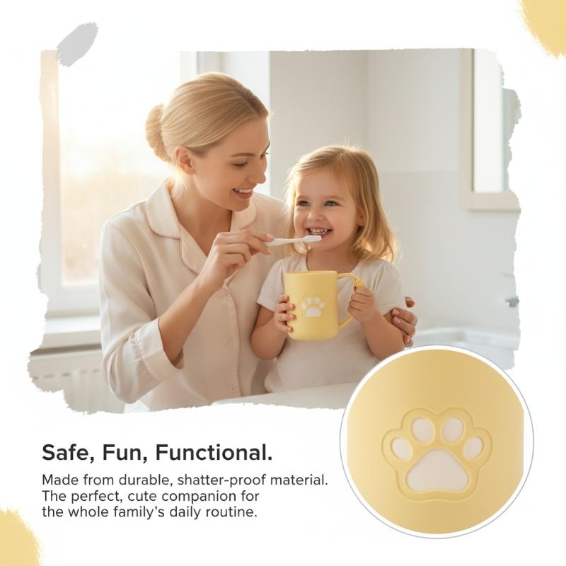 Cute Cartoon Cat Paw Couples Plastic Mouthwash Toothbrush Cup With Handle