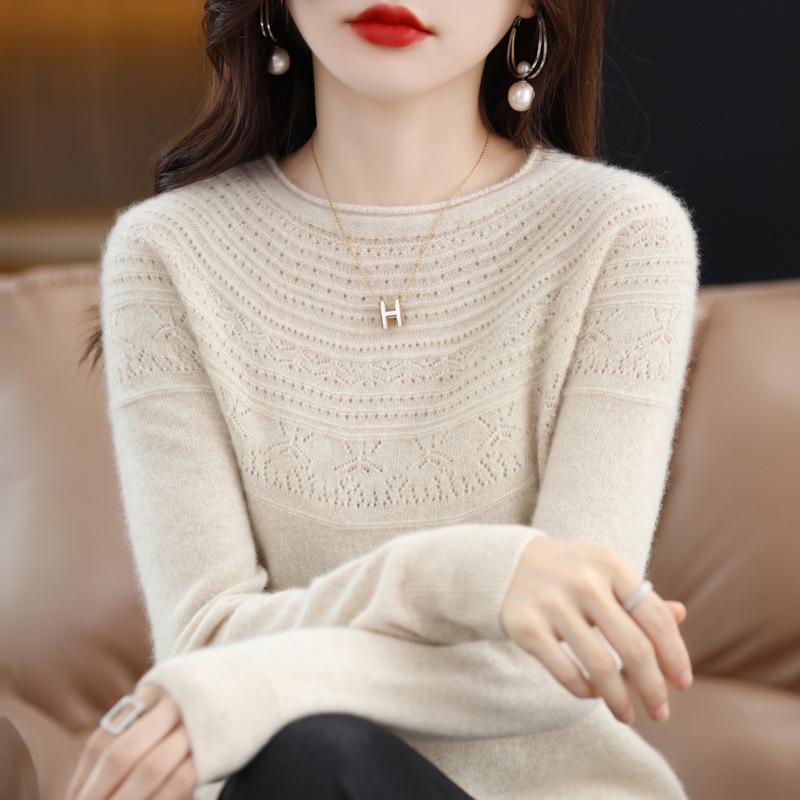 2023 Autumn Women's Pure Wool Round Neck Knit Sweater Cardigan - Stylish & Versatile