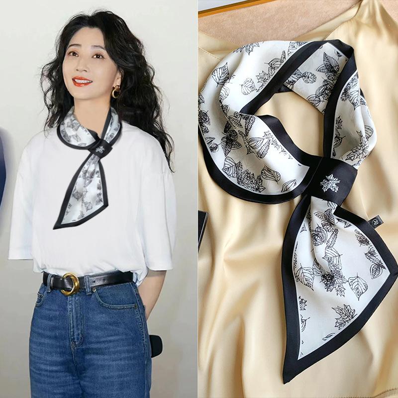 Longue petite écharpe en soie, écharpe haut de gamme, sac de reliure, écharpe de chemise assortie polyvalente
