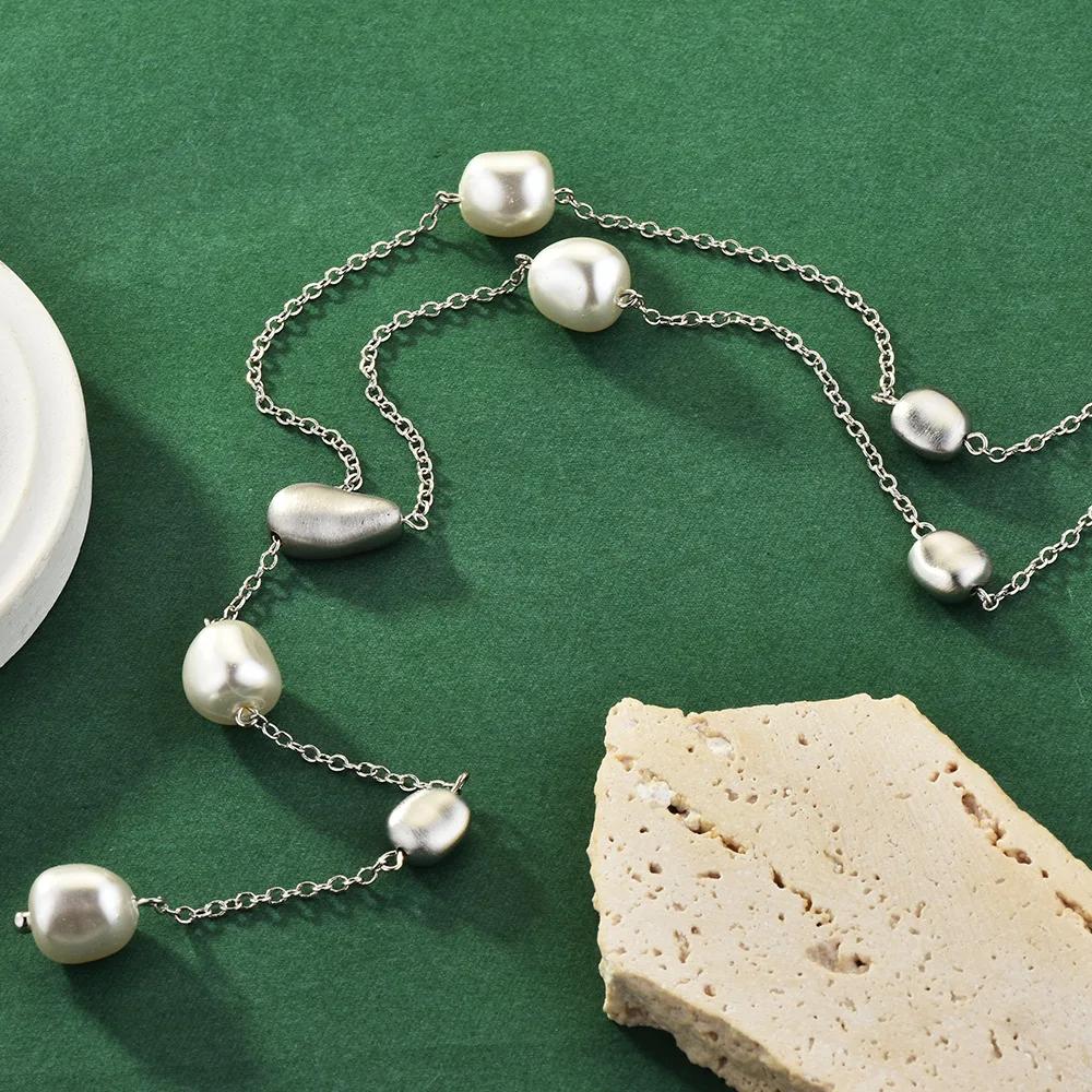 

New Baroque Brushed Pearl Long Necklace for Women Y-shape Sweater Chain Collares Para Mujer