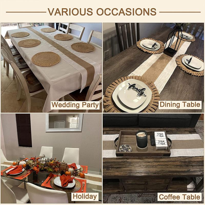 Vintage Jute Tablecloth Wedding Party Decoration Rustic Style Colour Blocking Tablecloth