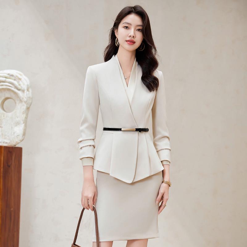 Professional Women's Suit Skirt Set 2024: Elegant Slimming Workwear for Beauty Salon and Property Consultants