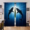 2Pcs Shark Curtains Silhouette Of The Fishes Swimming At Twilight Night Moon Mystic Sea Scenery Living Room Bedroom Window