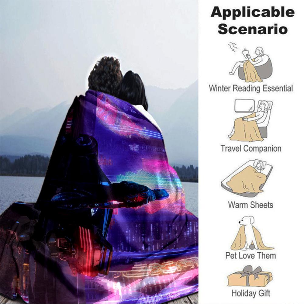 Cyberpunk Future Cityscape Blanket Soft Throw Blanket For Home Bedroom Bed Sofa Travel Office Solid Christmas Blanket