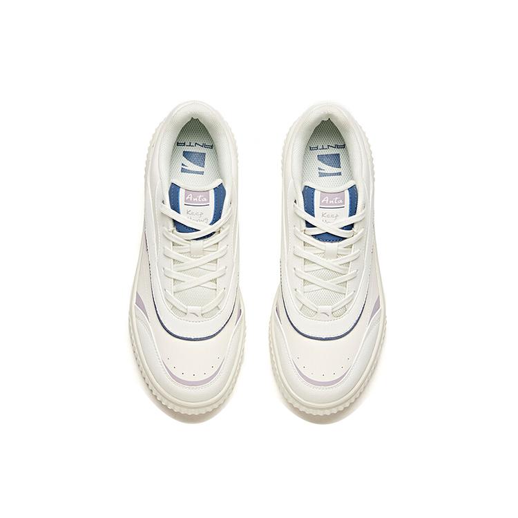 Anta Life Collection Slip Resistant Abrasion Resistant Low top Skateboard Shoes Women's White Blue 922038026-2