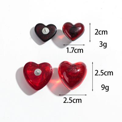 2pairs Fashion Heart Acrylic Stud Earrings for Women New Red Semi-Transparent Love Peach Earring Valentine's Day Jewelry Gift