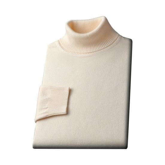Auutmn Winter Men Top High Collar Slim Fit Knitted Solid Color Elastic Sweater Plus Size Pullover Mid Length Sport Daily Wear School Sweater
