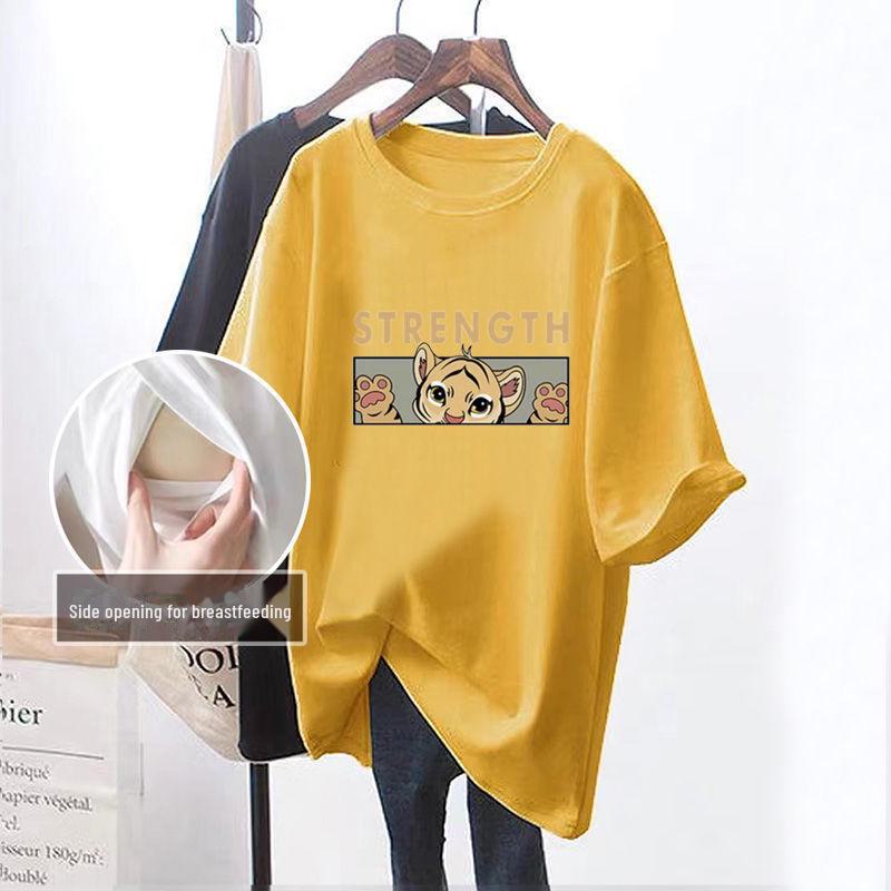Summer Short-Sleeved T-Shirt for Breastfeeding: Loose, Versatile Korean Style for Trendy Moms