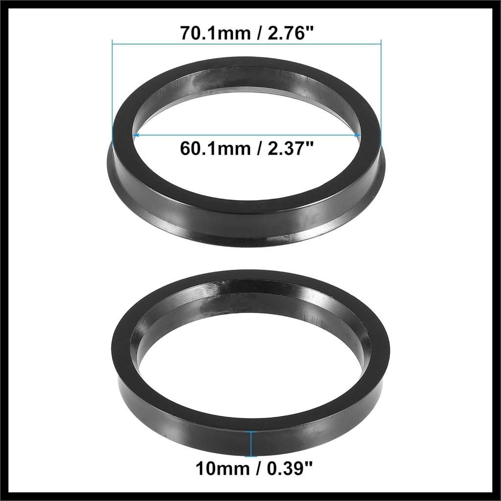 70.1mm to 60.1mm Universal Car Hub Centric Rings Black - Pack of 4 Durable Material