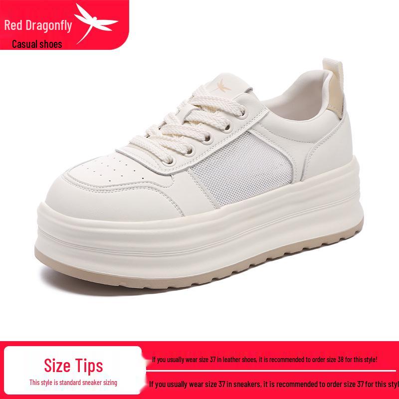 Red Dragonfly Women s Summer Mesh Thick Sole White Sneakers – Breathable Casual Style 39