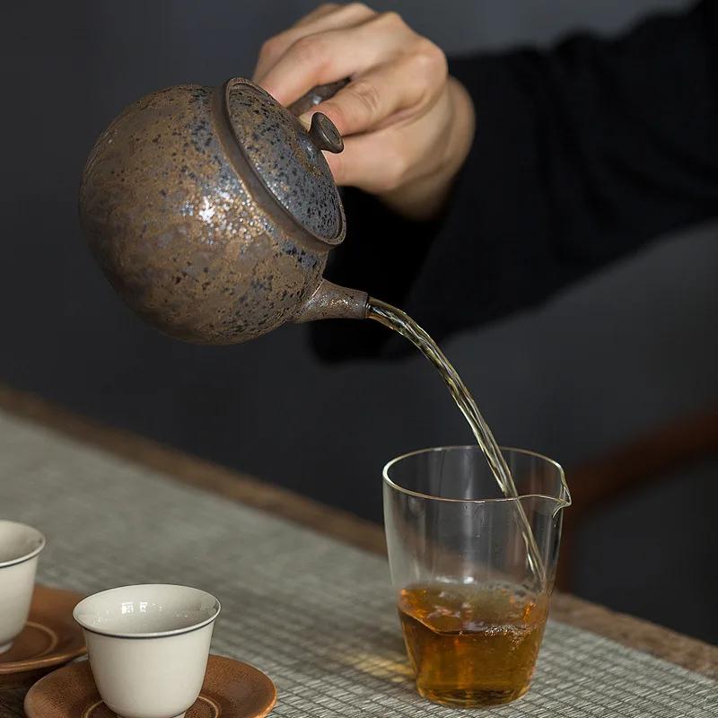 Retro-Topf mit Seitenhenkel Japanischer Stil Ofengebrannte Eisenemaille Teekanne Haushalts-Einzelteekanne Kung-Fu-Teeservice Teekanne Teekessel