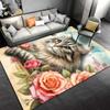 Cat surrounded by colorful flowers carpet Yoga living room room decor children's crawling mat doormat area rug games mat