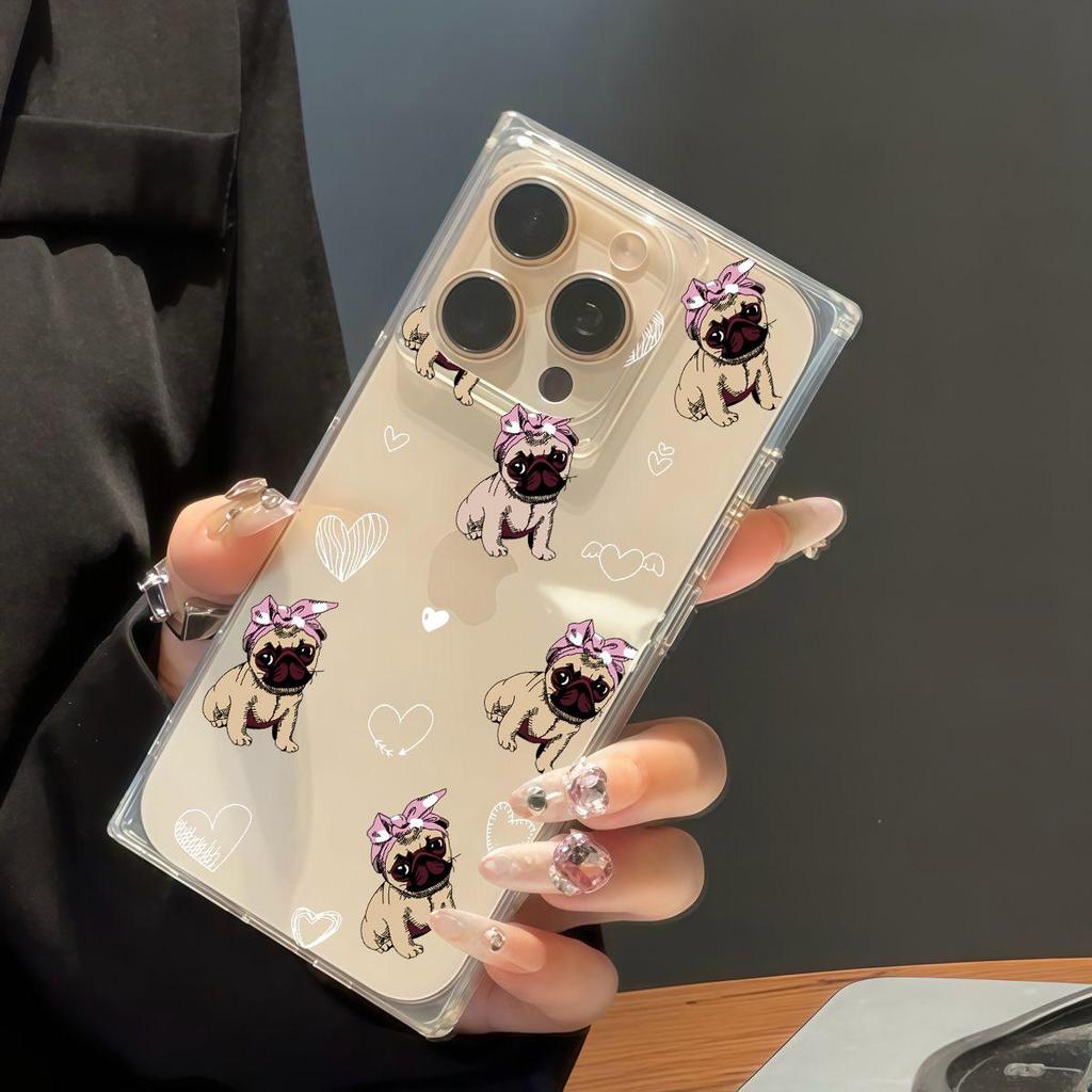 Clear Square Back Tube Case Protection For iPhone 16 ProMax 12 11 15 Plus 14 Pro Max 13 Anti-Oxygen,Many Puppies Pattern Casing