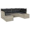Garden Sofa Set with Cushions 6 Pcs Light Grey Poly Rattan