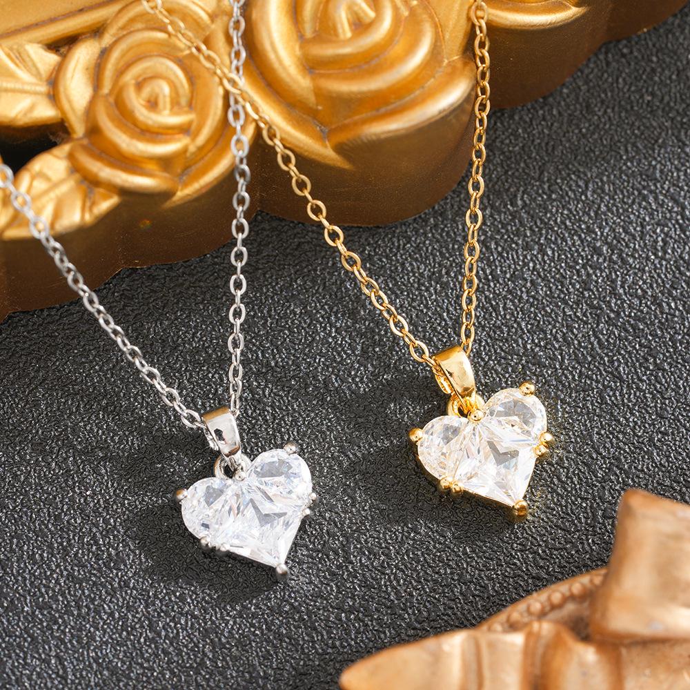 Gold-Plated Heart Pendant Necklace with Zirconia for Women