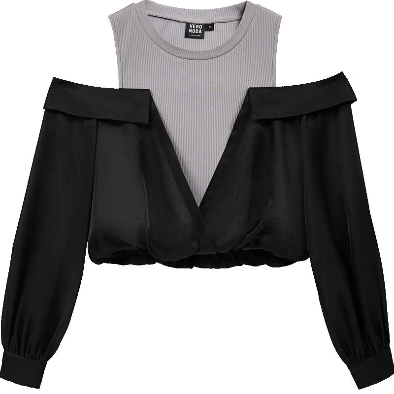 VEROMODA Women s Spliced Mesh Off-Shoulder T-Shirt S