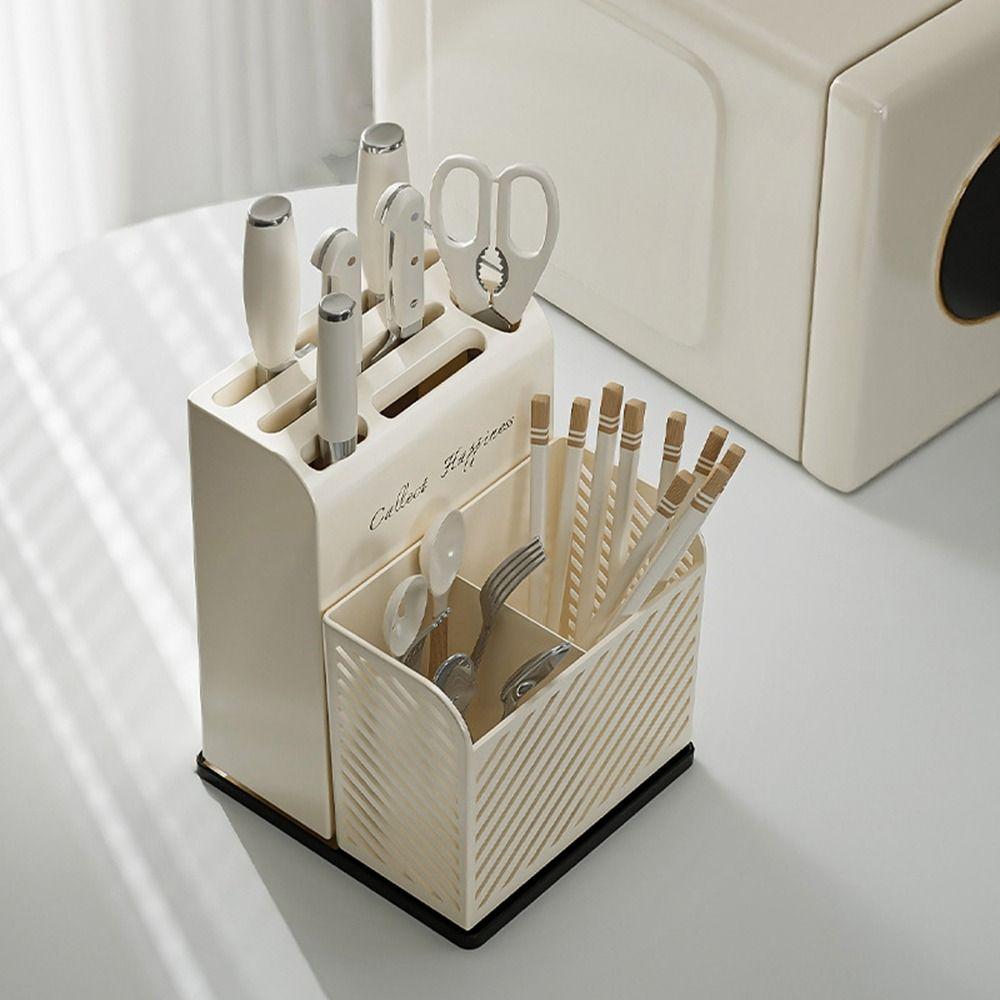 Integrated Chopstick Barrel Beige Tableware Storage Rack Flatware Drainer Storage Box  for Kitchen