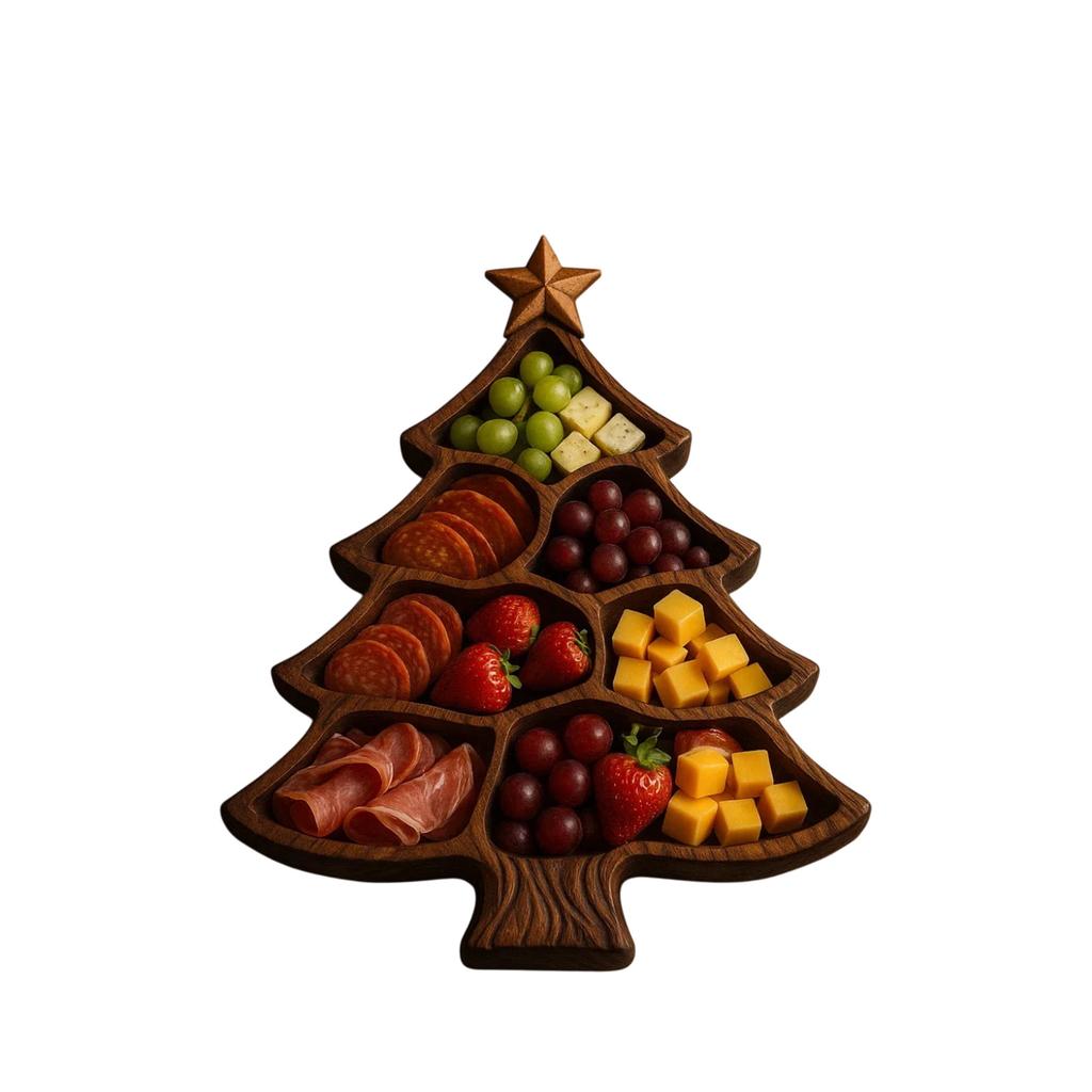 Dishwasher Safe Wood Platter for Family Gatherings Christmas Tree Serving Tray Easy To Clean Storage Plate
