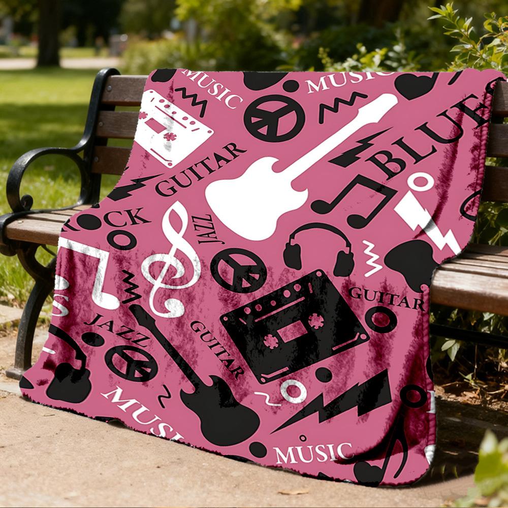 1pc Music Symbols Print Outdoor Blanket, Lightweight Polyester,