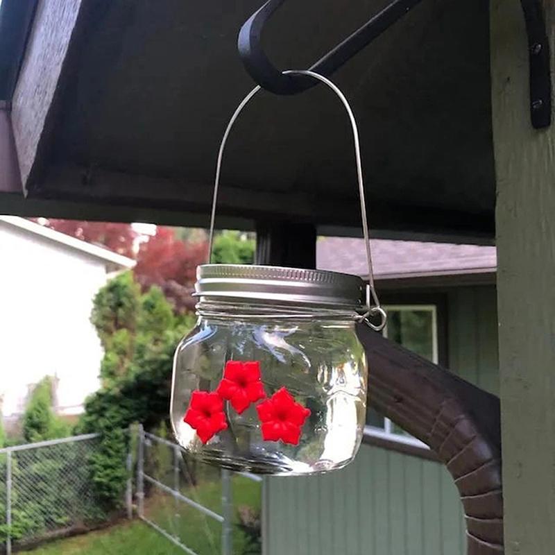 Quadratisches Glasgefäß Kolibri-Futterspender Wildvogel-Tränke für Außenbereich Garten Hof Hängende Vogelfutterspender mit Roten Blumen
