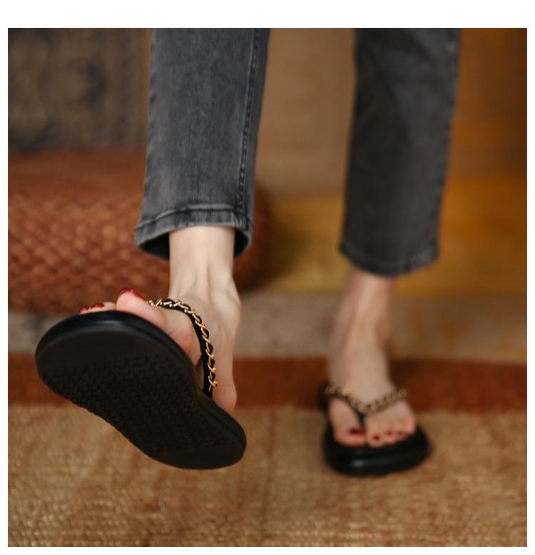 Shoes Woman Trend Ladies Shoes New Fashion Metal Chain Women's Slippers Summer Flat Casual Beach Flip Flops  Women
