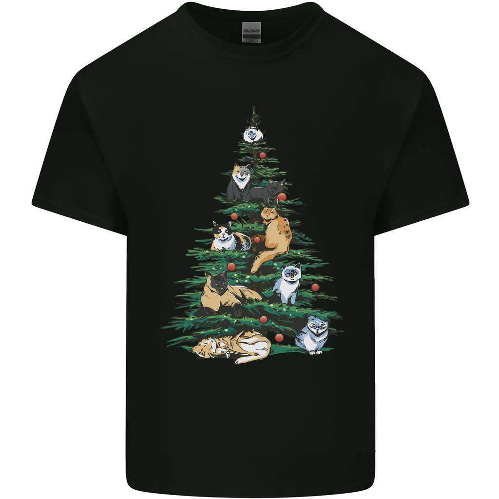 Cat Christmas Tree Unisexs Light Cotton TShirt