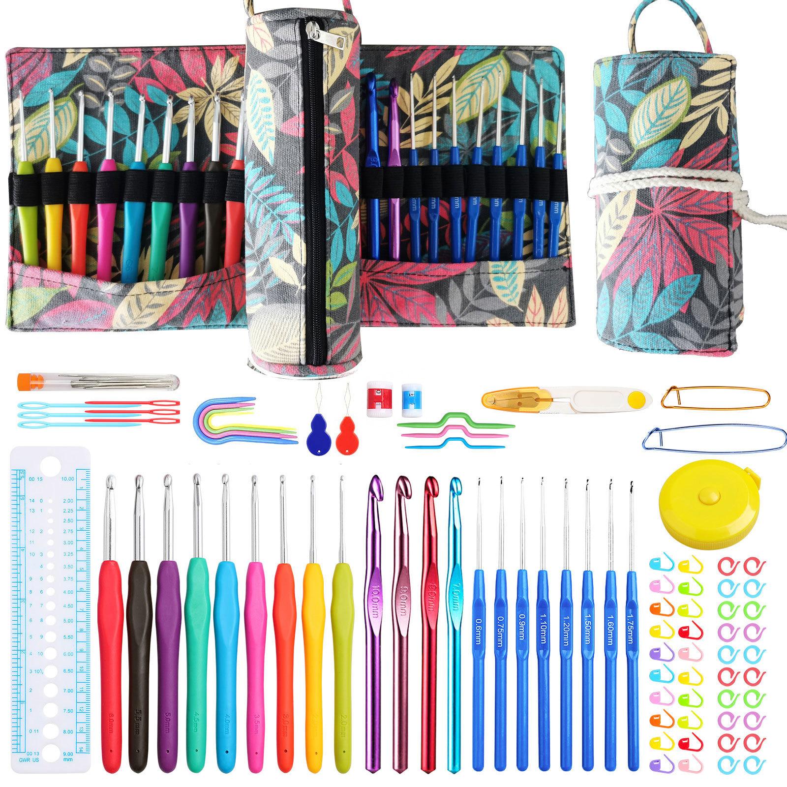

1 Set Crochet Hooks Kit DIY Hand Knitting Needles with Storage Bag Stitch Markers Measure Tape Scissor Accessories for Beginner