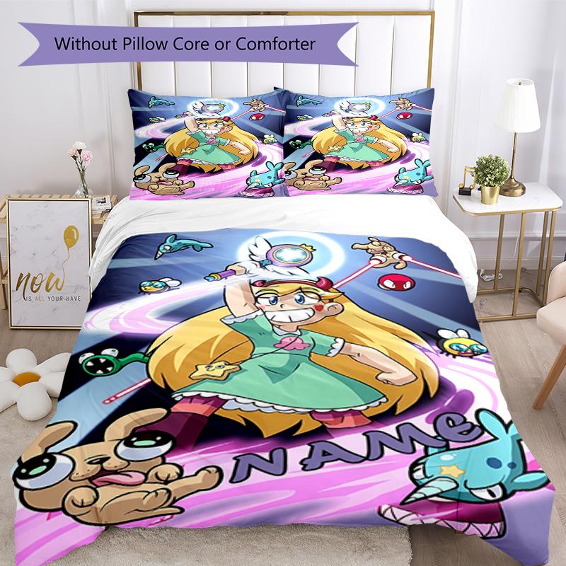 3pcs Custom Name Star Butterfly Bedding Set Duvet Cover Closure Includes 1 Duvet Cover & 2 Pillowcases, Soft and Comfortable for All Seasons.