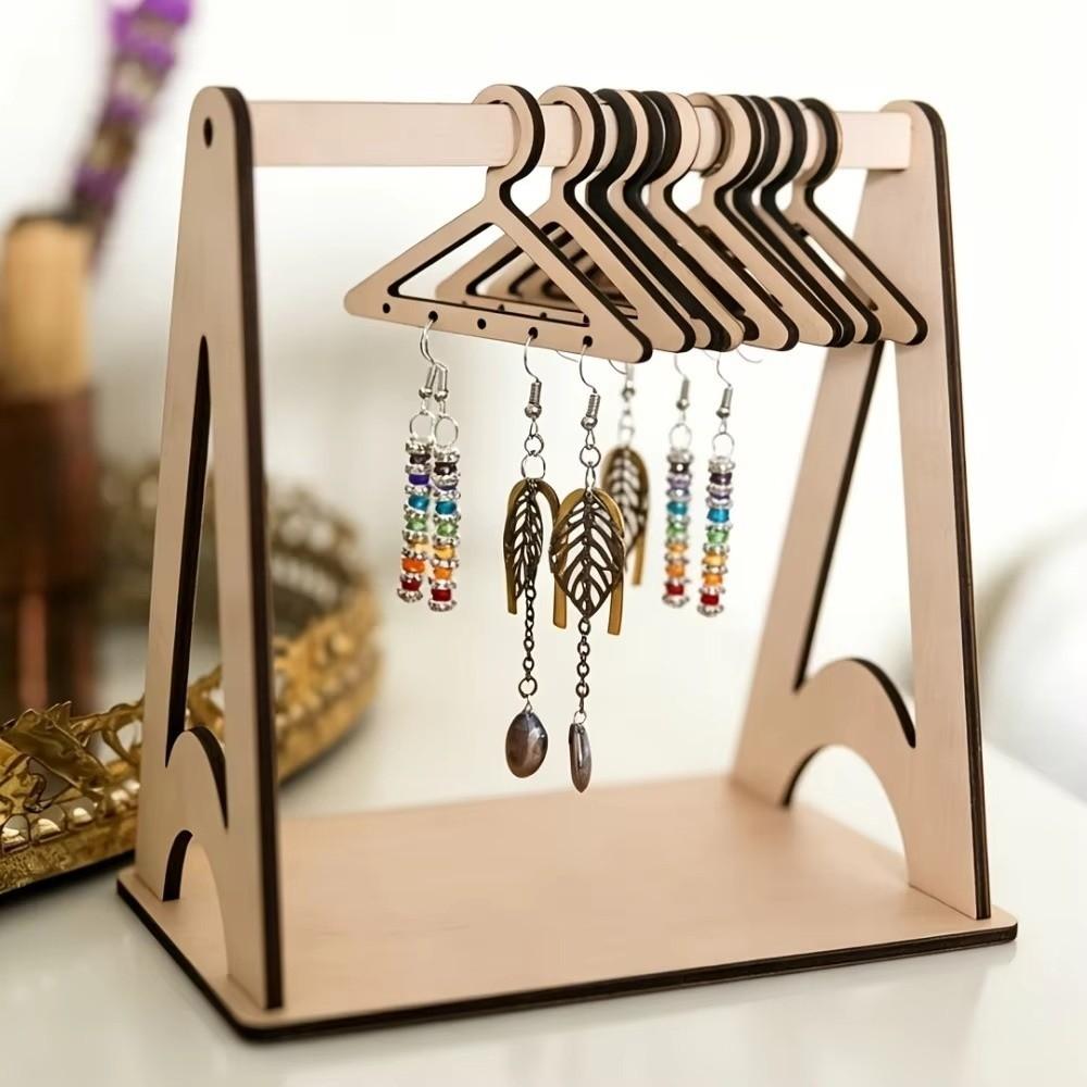 Wooden Earrings Holder Rack Hanging Hook Key Chain Jewelry Storage Rack Necklaces Trinket Hanger Jewelry Display Stand