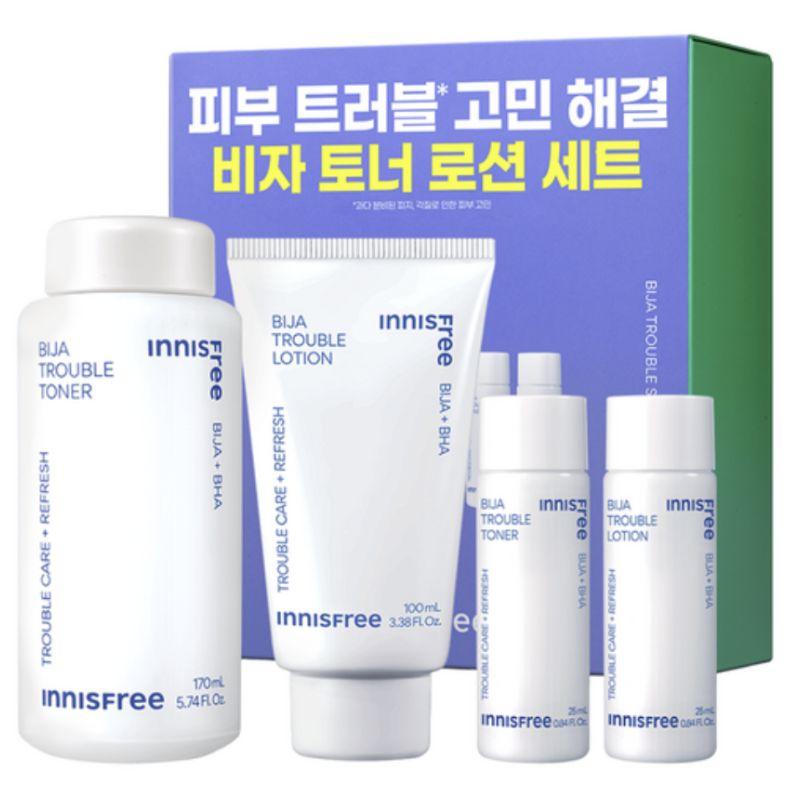 Innisfree Bija Trouble Toner & Lotion Skincare Set (Toner 170ml + 25ml / Lotion 100ml + 25ml) 1 Set