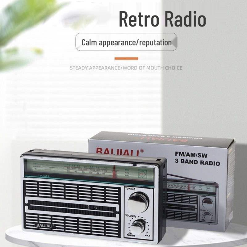 

Retro Multi-band Radio with FM/MW/SW and External Speaker Charging Cable and Strap, No Battery