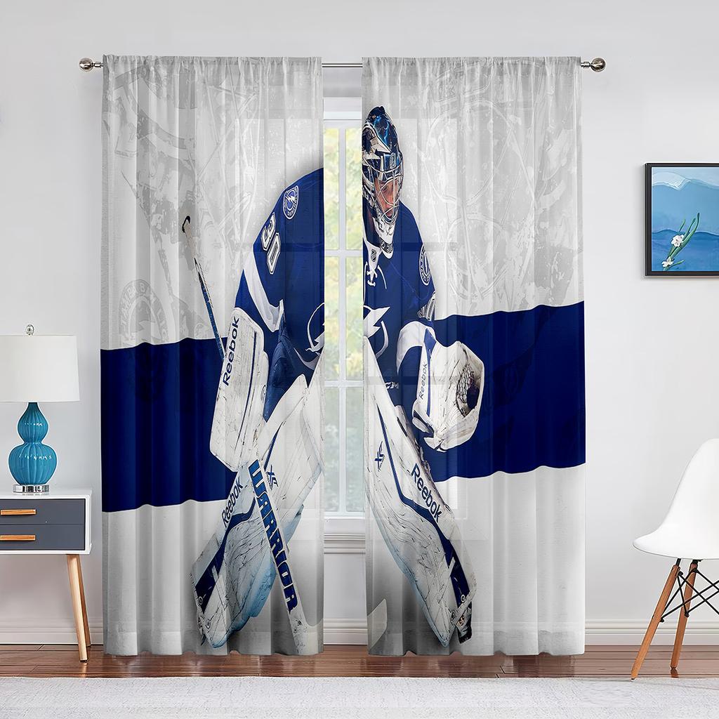 Ice Hockey Sport Player Sheer Voile Curtain Sports Arena Window Chiffon Tulle Curtains for Living Room Bedroom Decoration Drapes