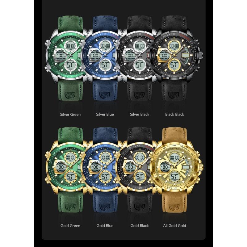 POEDAGAR Men Wristwatch Week Date Digital LED Quartz Fashion Clock Alarm Dual Time Display Electronic Luminous Watches