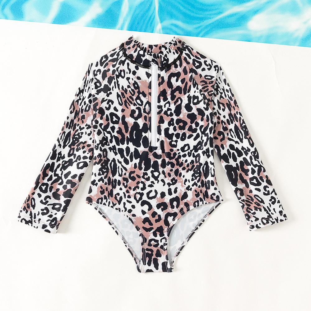 

Леопардовый купальник для девочек 4-7 лет, детский купальник с длинным рукавом, пляжные купальники, детские купальные костюмы, горячий источник 130/7Y чёрный