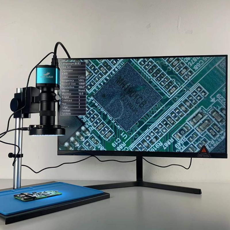 48MP 4k HDMI VGA průmyslový digitální videomikroskop, monokulární 130x zoom C montážní objektiv pro opravy a svařování