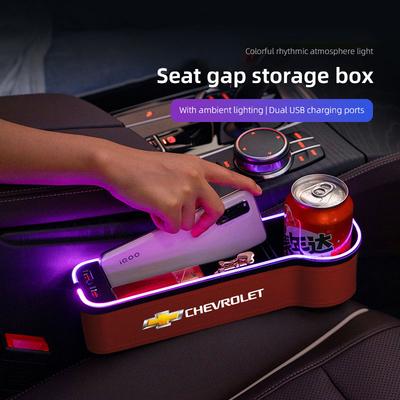 Car LED Lights Seat Gap Storage Box Cup Holder With USB Charging For Spark Captiva Cruze Malibu Equinox Trax Camaro