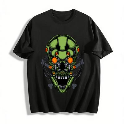 Cyberpunk Mech Skull Print Edgy Casual Men's Short Sleeve Tee Pure Cotton T-shirt