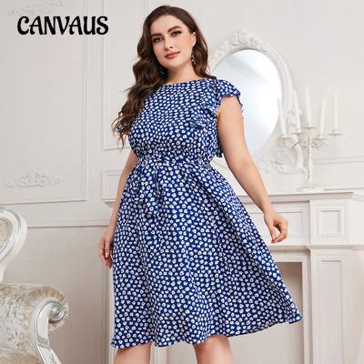 Plus size jurk, mouwloze zomerjurk met print en wijde zoom voor dames