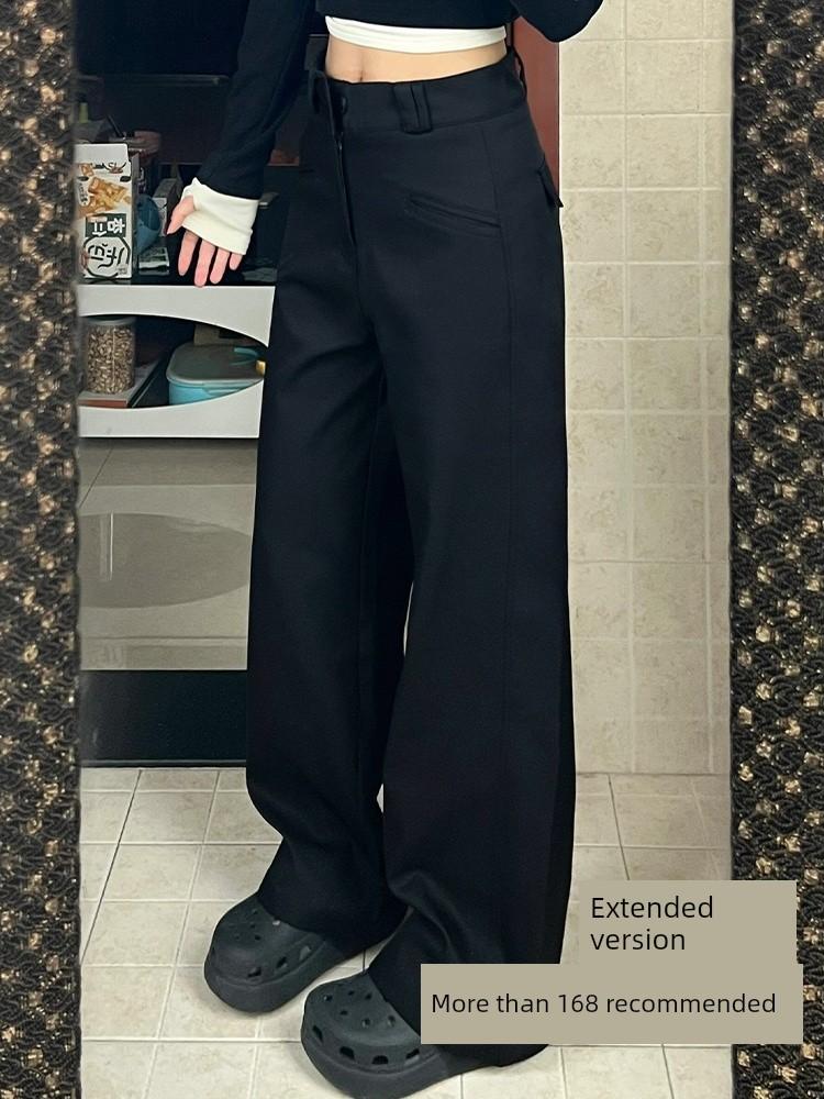 

Pear-Shaped Body Shape Black Casual Suit Pants for Women Early Spring New Style for Plus-Size Girls mm Design High-Waisted Slimming Wide-Leg Pants XL чёрный