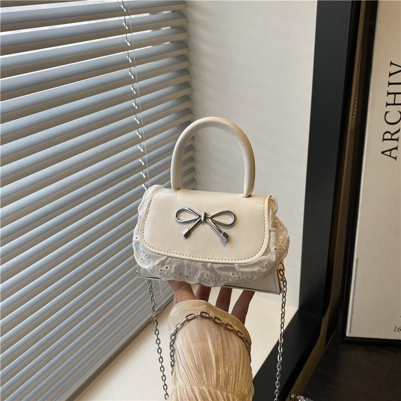 Trendy new small square bag bow decorative temperament handbag premium texture shoulder messenger bag women's bag