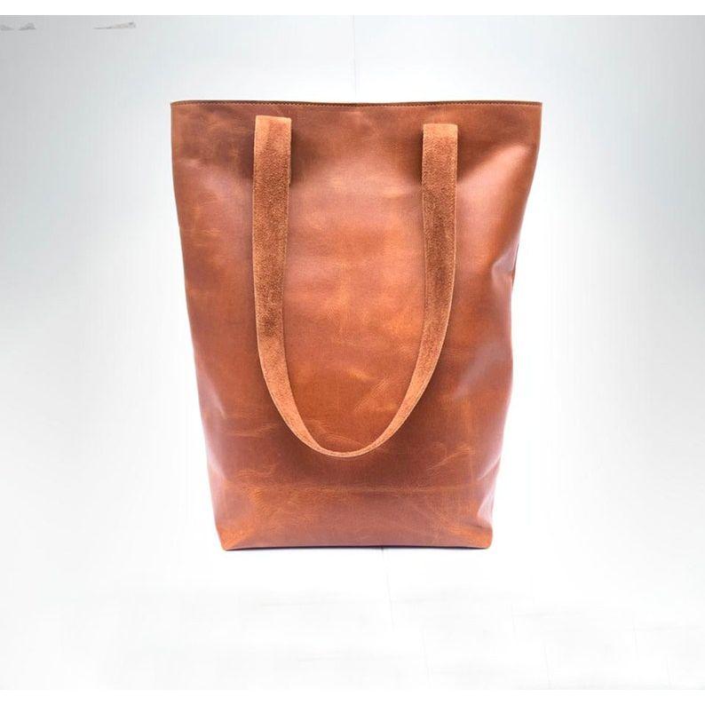 Brown leather tote bag for women work bag large purse shopper leather shoulder bags woman lined leather