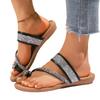 Cool Slippers Women's Casual New Flat-bottomed Beach Rhinestone Toe Sandals Outer Wear