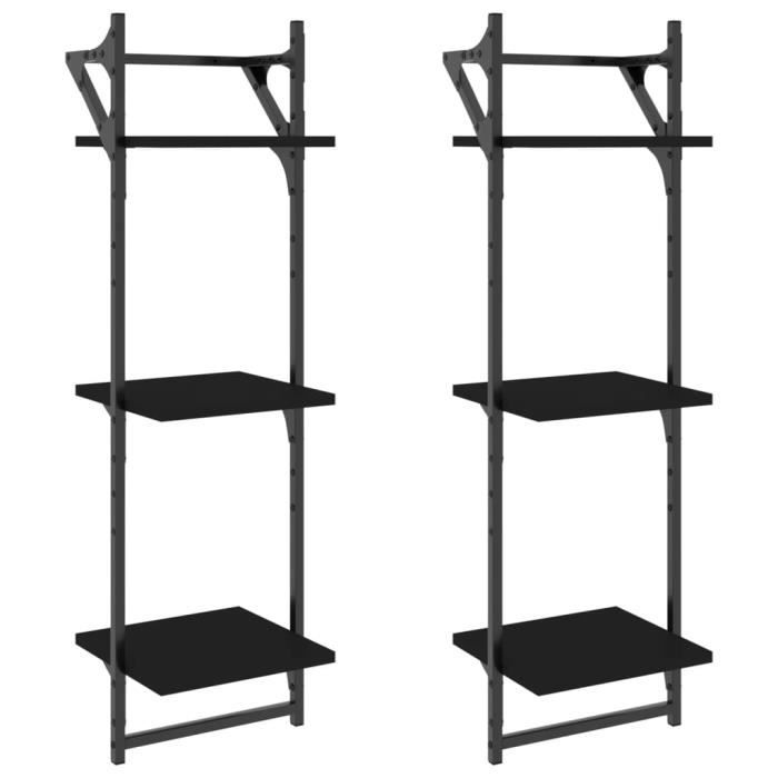 VidaXL Étagères murales à 3 niveaux avec barres 2 pcs noir 30x25x100cm 836258