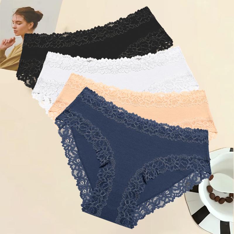 

FINETOO 4 шт./компл. хлопковое бесшовное нижнее белье женское кружевное белье сексуальное цветочное дышащее трусы женские однотонные трусики с низкой талией S&4pcs