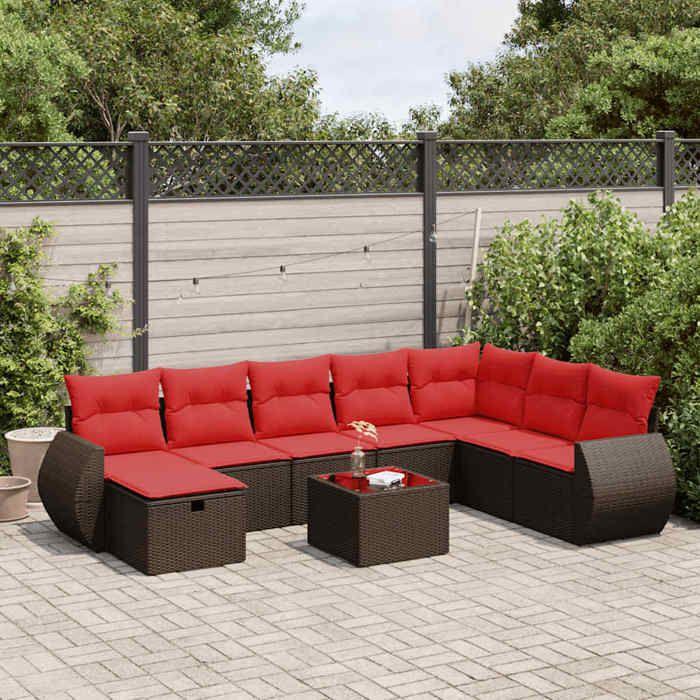 VidaXL Salon de jardin avec coussins 9 pcs marron résine tressée 3325650