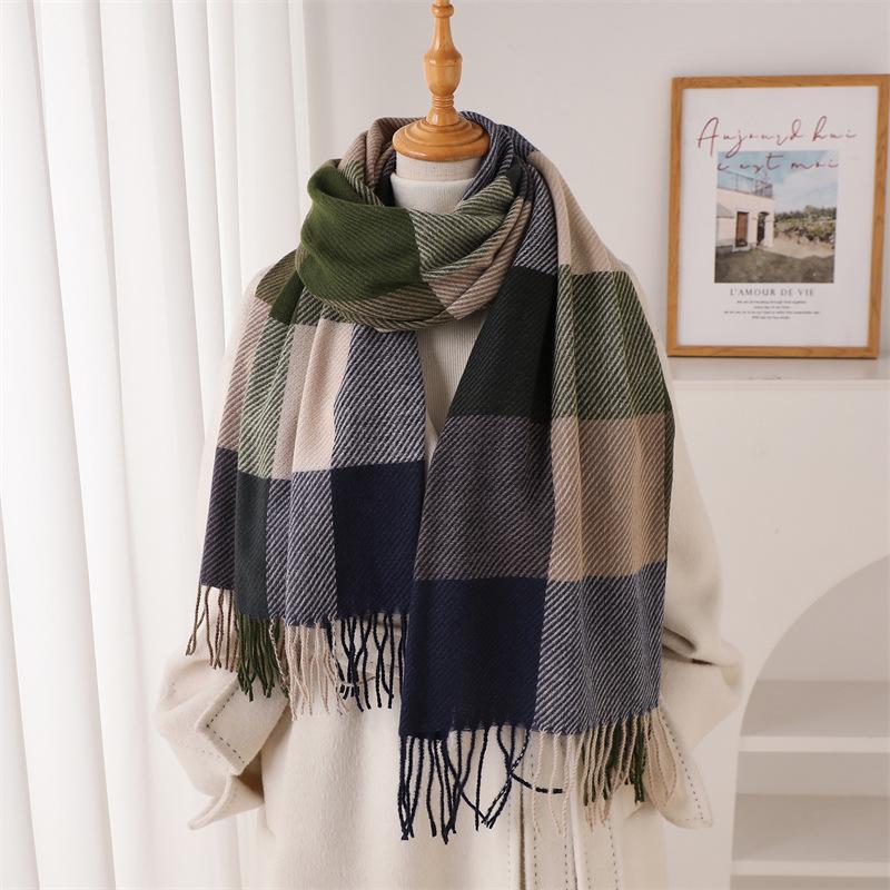 Minimalist High-end Plaid, Warm In Autumn and Winter, Cold Scarf Shawl, Commuting Versatile Couple, Fringed Imitation Cashmere Scarf