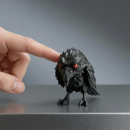 3D Printed Dark Crow Figurine, Spooky Raven Statue Sculpture, Realistic Miniature Bird Ornament for Halloween Home Office Decoration